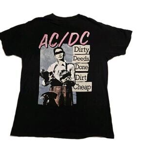 AC/DC Dirty Deeds Done Dirt Cheap Black Metal Band T-Shirt Rock Music Sz L